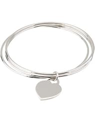 Sterling Silver 08.00 Inch Triple Bangle Bracelet With A Heart Dangle