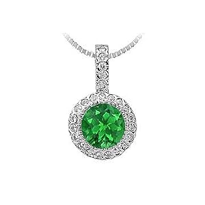 Buy Emerald and Diamond Circle Pendant : 14K White Gold - 1.25 CT TGW by FineJewelryVault