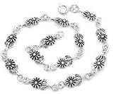 Sterling Silver Linked Sunflower Charm 9.5 - 10.5 Anklet