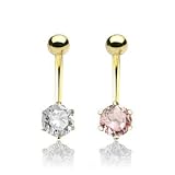 14K solid yellow gold belly button ring with 6-prong stone