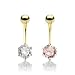 14K solid yellow gold belly button ring with 6-prong stone, clear