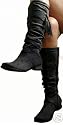 Ladies Suedette Microfibre Ruched Knee High Length Low Wedge Heel Boots
