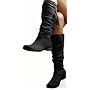 Ladies Suedette Ruched Knee High Boots