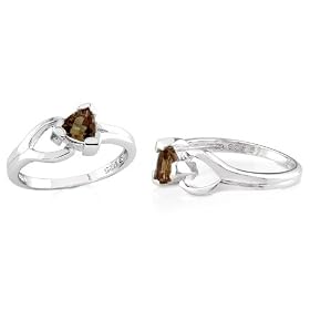 Trillion Cut Smoky Quartz Solitaire Ring Sterling Silver by Peora
