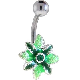 Emerald Green Gem HEMP LEAF Belly Ring