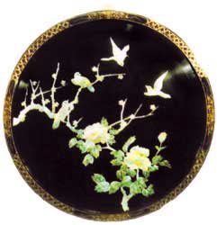 Mother of Pearl Oriental Wall Hanging - Chinese Black Lacquer, 30"D
