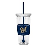 MLB Milwaukee Brewers 22-Ounce Insulated Straw Tumbler with Sleeve