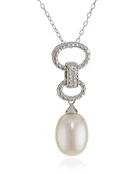 Sterling Silver 9-9.5mm Freshwater Cultured Pearl and Diamond Pendant Necklace, (0.05 cttw, G-H Color, I2-I3 Clarity), 18"