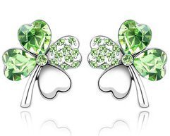 Boucles d'Oreilles Trèfle à Quatre Feuilles Porte-bonheur - Cristal - Vert