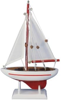 Pacific Sailer Red - White Sails 9" - Sailboat Model - Beach Theme - Small Boat