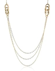 14k Italian Yellow Gold Multi-Link and Light Rolo 3-Row Waterfall Necklace, 17"