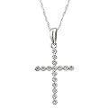 10K White Gold Diamond Cross Pendant Necklace