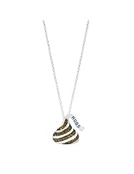 Sterling silver & brown Cubic Zirconium Medium Flat Back Hersheys Kiss w/ HUGS on plume Pendant