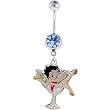 Betty Boop Martini Glass Solar Blue Gem Dangle Belly Ring