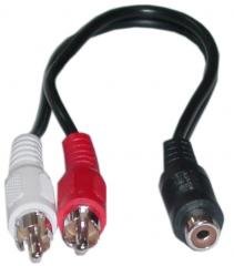 2 RCA Male / 1 RCA Female, 6 inch Audio Adapter