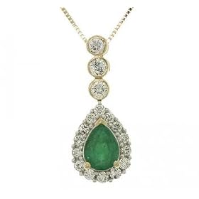 1.25cttw Pear Cut Emerald Diamond 14K Yellow Gold Dangle Pendant Necklace