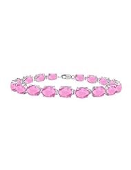 Sterling Silver Prong Set Oval Pink Topaz Bracelet with 15.00 CT TGW