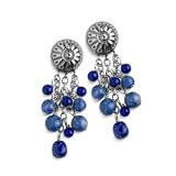 Sterling Native Pearl Post and Lapis Bead Earrings