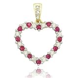 .20 carat Round Cut Diamond .25 Ruby 14K Yellow Gold Heart Charm Pendant