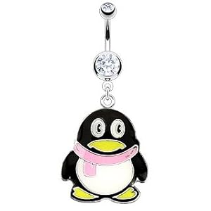 Penguin Belly Ring - Body Jewelry Narvel Ring Penguin with Scarf (14GA)