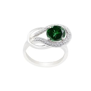 Buy Choice of 10k White or Yellow Gold Round Created Emerald and Diamond Ring (.03 cttw, I Color, I2...