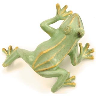Hand Cast Aluminum 8" JUMPING Toad FROG SCULPTURE With A GREEN Finish GARDEN STATUE