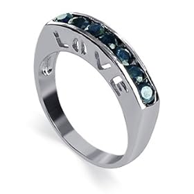 Blue Sapphire Gemstone Ring Sterling Silver Engraved Love Band