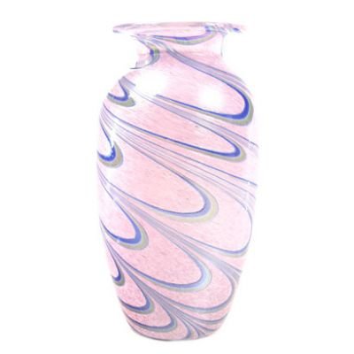 Beautiful Clear Glass Fluted Oval Vase With Mauve Peacock Design. Ideal 3rd (Modern) or 15th (Tradit