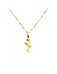 14K Yellow Gold Small Queen Nefertiti Charm Pendant with Yellow Gold 0.9mm Oval Angled Cut Rolo Cable Chain Necklace with Spring Ring Clasp - Pendant Necklace Combination (Different Chain Lengths Available)