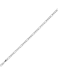 Silver with Rhodium Finish 3.7mm wide Diamond Cut Figaro Chain with Lobster Clasp