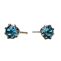 Earrings Aquamarine Birthstone Stud for March 14k Yellow Gold Tone Crystal