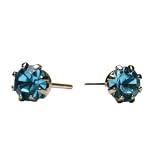 Earrings Aquamarine Birthstone Stud for March 14k Yellow Gold Tone Crystal
