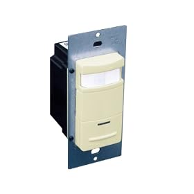 Leviton OSS10-IDI Decora Passive Infrared Wall Switch Occupancy Sensor, 180 Degree, 1200 sq. ft. Coverage, LED Adjustable Night Light, Manual On, Ivory