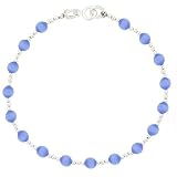 Sterling Silver .925 Light Blue Cats Eye Bead Beaded Bracelet