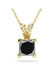 0.95 Cts of 4.8 mm AAA Princess Black Diamond Solitaire Scroll Pendant in 14K Yellow Gold