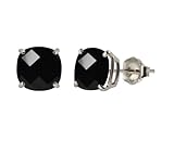 10k White Gold Checkerboard Cushion Black Onyx Gemstone Stud Earrings (6mm, 1.80 cttw) 10k White Gold Checkerboard Cushion Black Onyx Gemstone Stud Earrings (6mm, 1.80 cttw)
