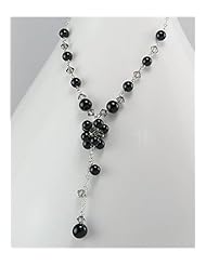 Black Glass Necklace In 92.5 Sterling Silver