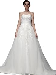 Applique Sweetheart Tulle Wedding Party Dress 