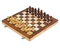 12" White Wood folding chess set with Staunton style pieces
