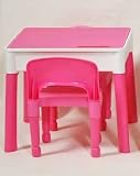 Eigenschaften   / LOUNGE-ZONE KINDERSET: 2 x KINDERSTUHL + 1 x KINDERTISCH [OTTO] IN ROSA/WEISS LEGO-KOMPATIBEL