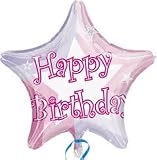 Printed Foil Balloon (19in, star prismatic) - Happy Birthday: Pink Birthday Shimmer