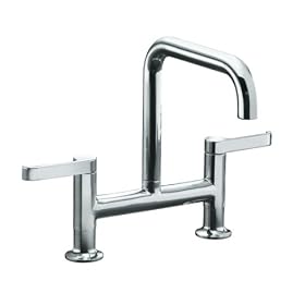 KOHLER K-6125-4-CP Torq Deck Mount Bridge Kitchen Faucet, Polished Chrome