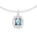 Rhodium Plated Faceted Paua Shell Pendant in a Circle of Clear CZs