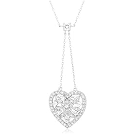Sterling Silver Cubic Zirconia Heart Drop Pendant, 18mm