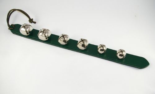 Silver Sleigh Bell Green Leather Door Decoration Hanger