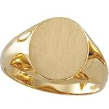 10K Yellow Gold Men's Solid Oval Signet Ring With Brush Finished Top