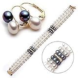 14k , White and Black Pearl Bracelet and Earring Set