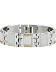 Stainless Steel Bracelet with 10kt Yellow Inlays and .24 ct tw Diamonds Satin And olished B943d