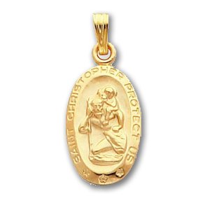 18in Gold-plated Small Oval St. Christopher Medal Necklace