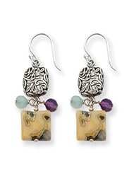 Sterling Silver Antiqued Amethyst/Green Agate/Jasper Earrings QE2383"